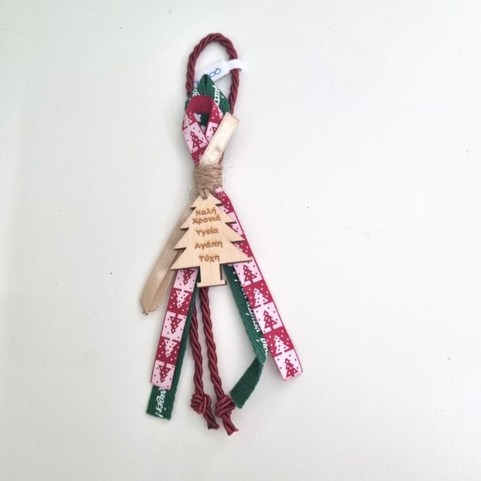 Κρεμαστό Γούρι 2026 - Χριστουγεννιάτικο δέντρο με κόκκινο κορδόνι - Image 1