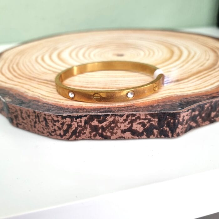 Β108 Ατσάλινο χρυσό βραχιόλι με διάφανα στρας - Image 1