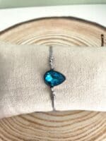 Ατσάλινο βραχιόλι δάκρυ με γαλάζιο κρύσταλλο - Image 2