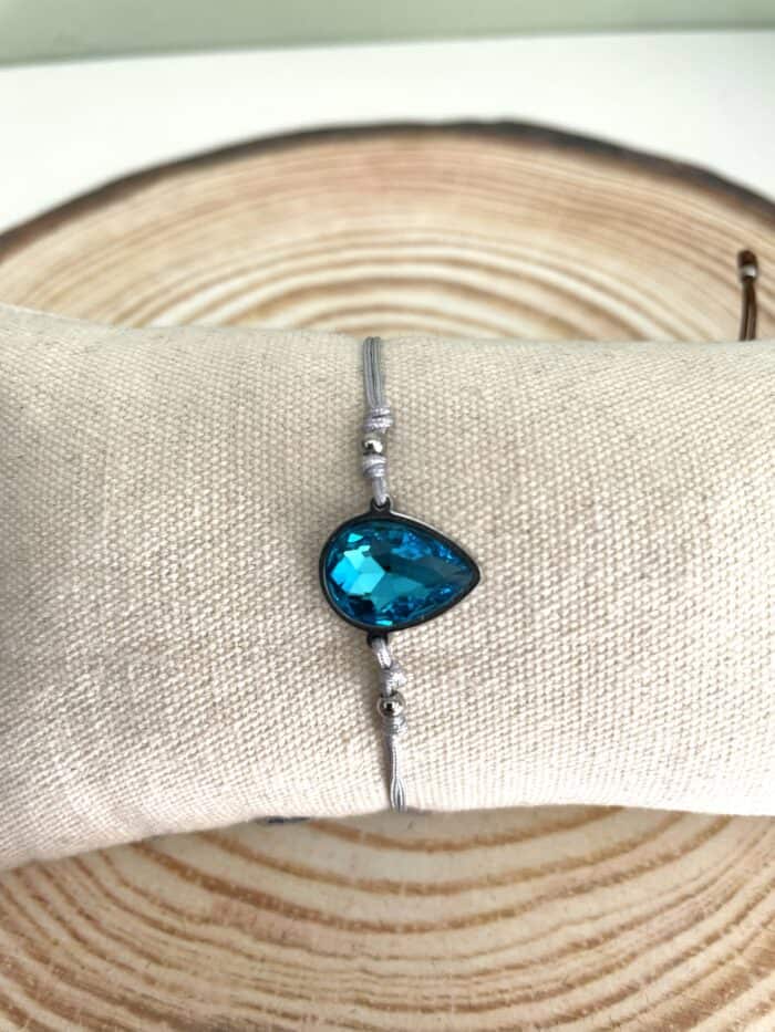 Ατσάλινο βραχιόλι δάκρυ με γαλάζιο κρύσταλλο - Image 2