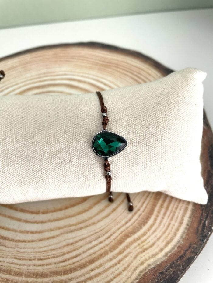 Β22 Ατσάλινο βραχιόλι δάκρυ με πράσινο κρύσταλλο - Image 1