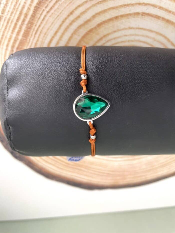 Ατσάλινο βραχιόλι δάκρυ με πράσινο κρύσταλλο - Image 2