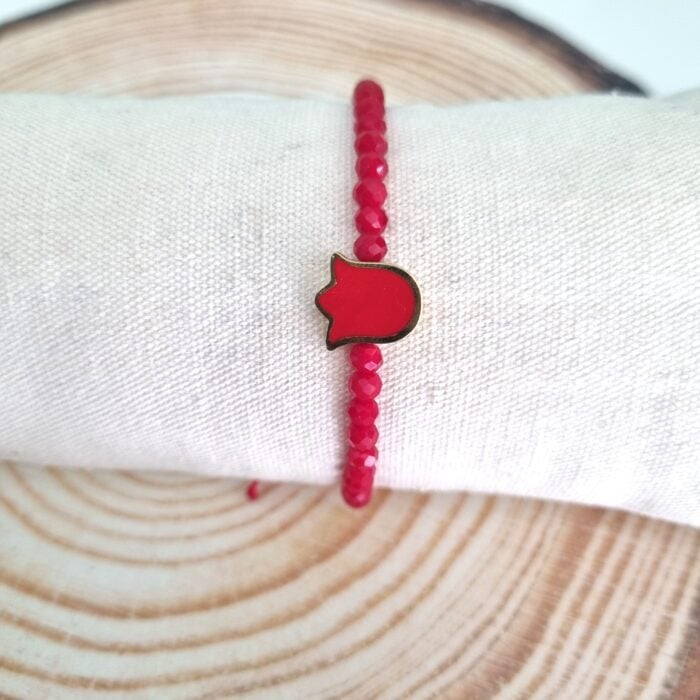 Β83 Βραχιόλι με κόκκινη τουλίπα από ατσάλι - Image 1